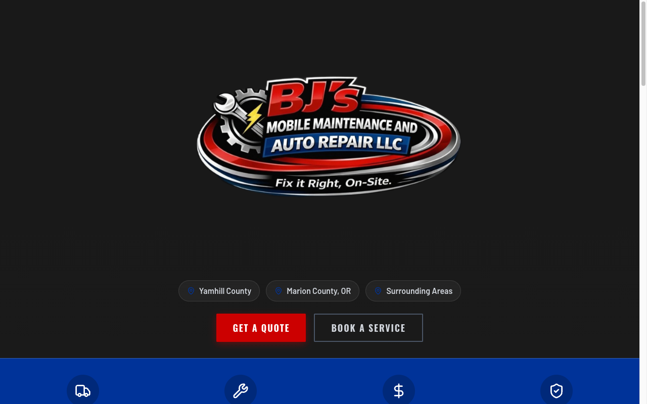 BJ's Mobile Auto Repair local business website we designed and built