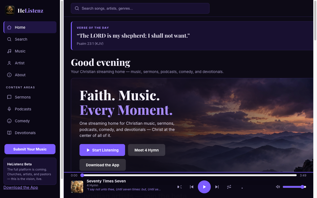 HeListenz Christian streaming platform we designed and built